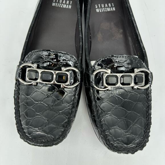Stuart Weitzman Patent Leather Croc Embossed Wedge Buckle Loafer Women’s 4 - Picture 11 of 15